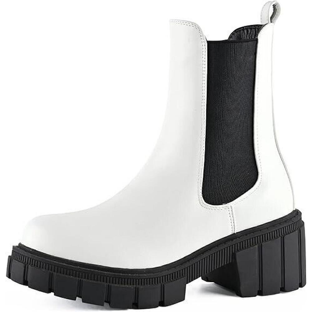 Super Chunky PLATFORM Boots Sz 5 White Chelsea Lug Sole - Picture 1 of 9